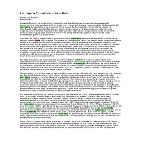 La mágica fórmula de la inca kola