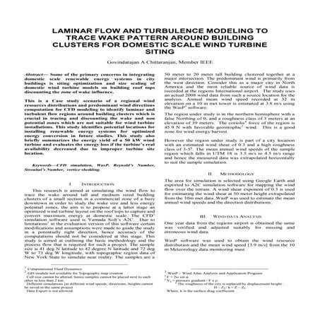 Laminar Flow And Turbulence Modeling  For Domestic Scale Wind Turbine Siting