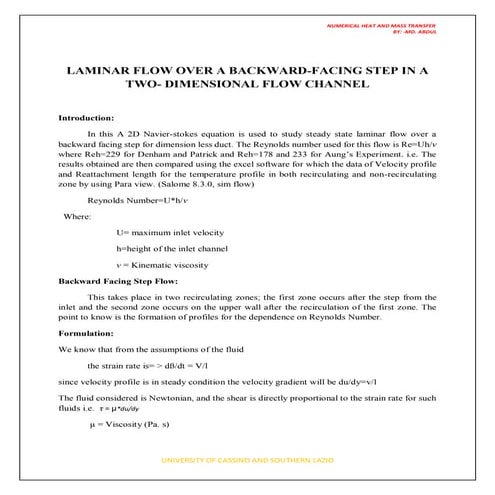 Laminar flow over a backward | PDF
