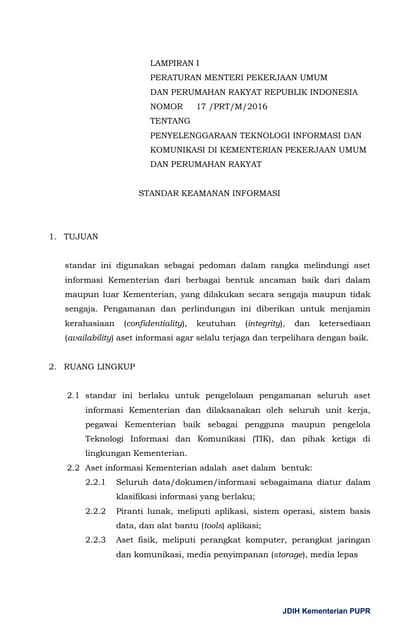 Standar Keamanan Informasi - Lampiran I Permen TIK