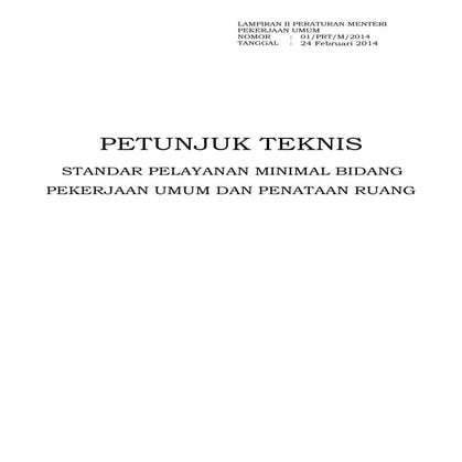 Permen PU 01 2014 Standar Pelayanan Minimal Bidang Pekerjaan Umum dan Penataa...