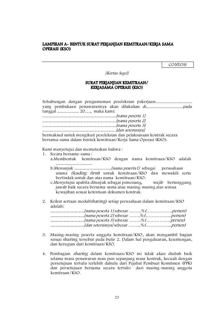 Lampiran A Bentuk Surat Perjanjian Kemit
