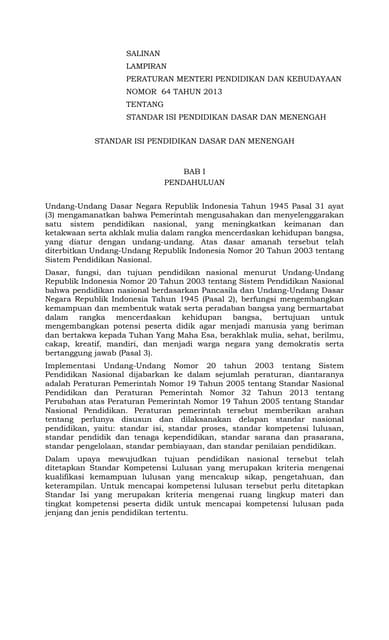 Lampiran permendikbud nomor 64 tahun 2013 tentang standar isi