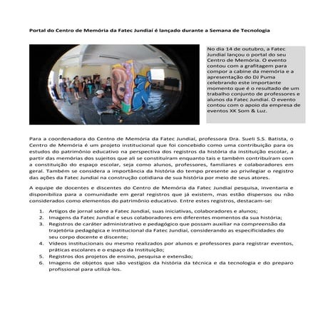 Portal do Centro de Memória da Fatec Jundiaí é lançado durante a Semana de Tecnologia 