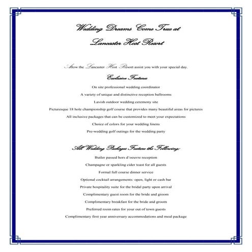Lancaster Host Wedding Menus