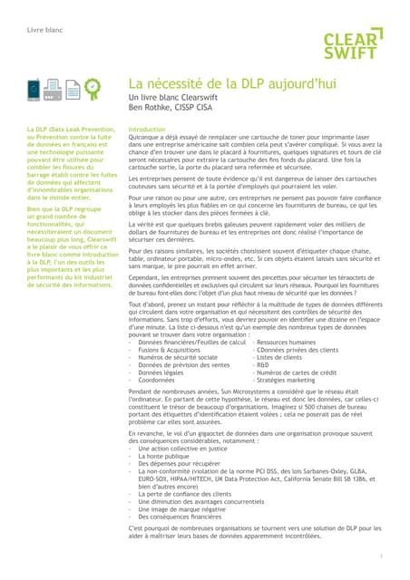 La nécessité de la dlp aujourd’hui   un livre blanc clearswift
