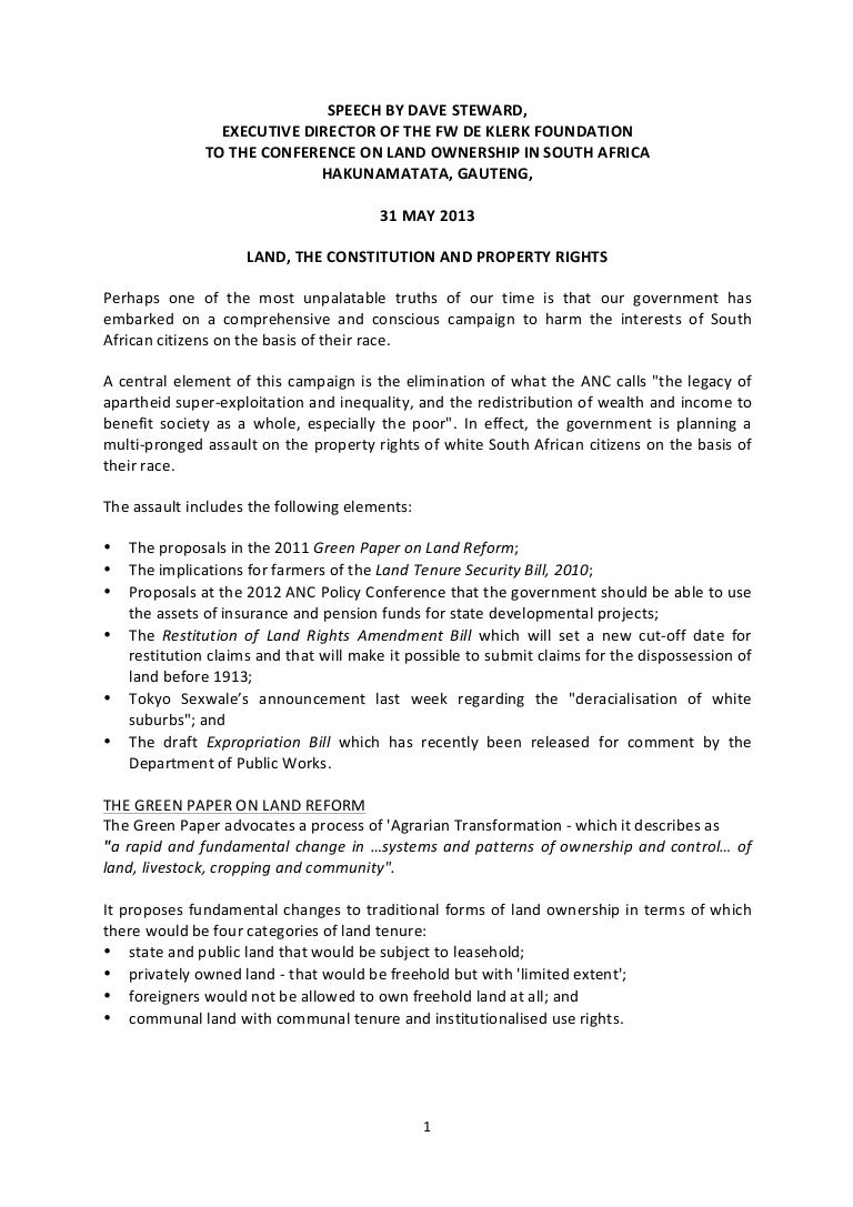 Land, the constitution and property rights in South Africa