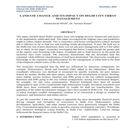 Land use change and its impact on delhi city urban management by ahmad ...
