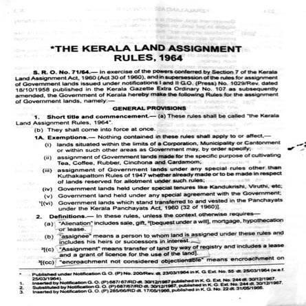 Kerala Land Assignment Rules-1964