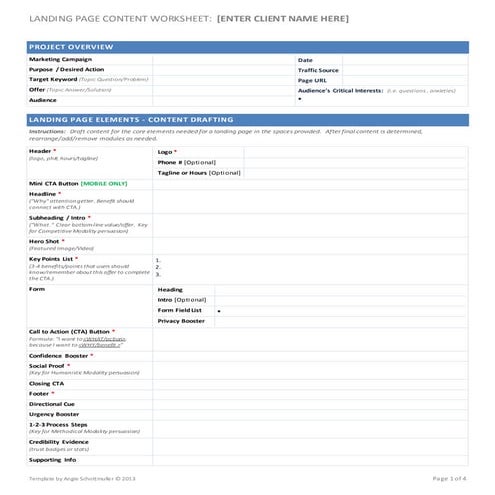 Landing Page Content Worksheet