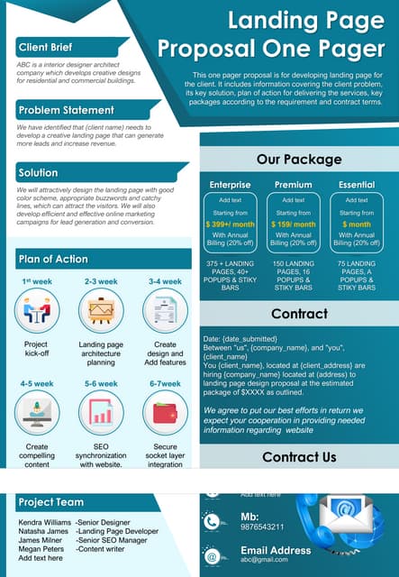 Landing Page Proposal One Pager Presentation Report Infographic Ppt Pdf Document