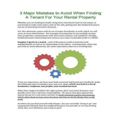3 Major "Tenant Finding" Mistakes to avoid...