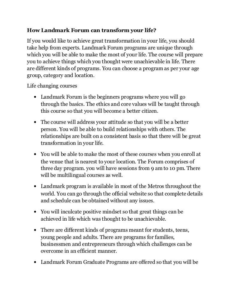 Landmark forum can transform your life