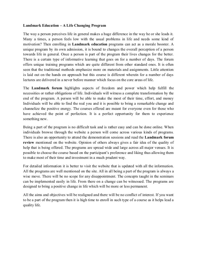 Landmark Forum Review A Life Changing Program