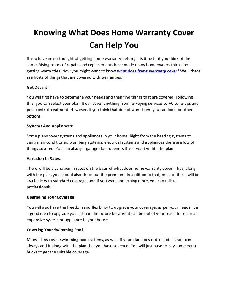 Knowing What Does Home Warranty Cover Can Help You