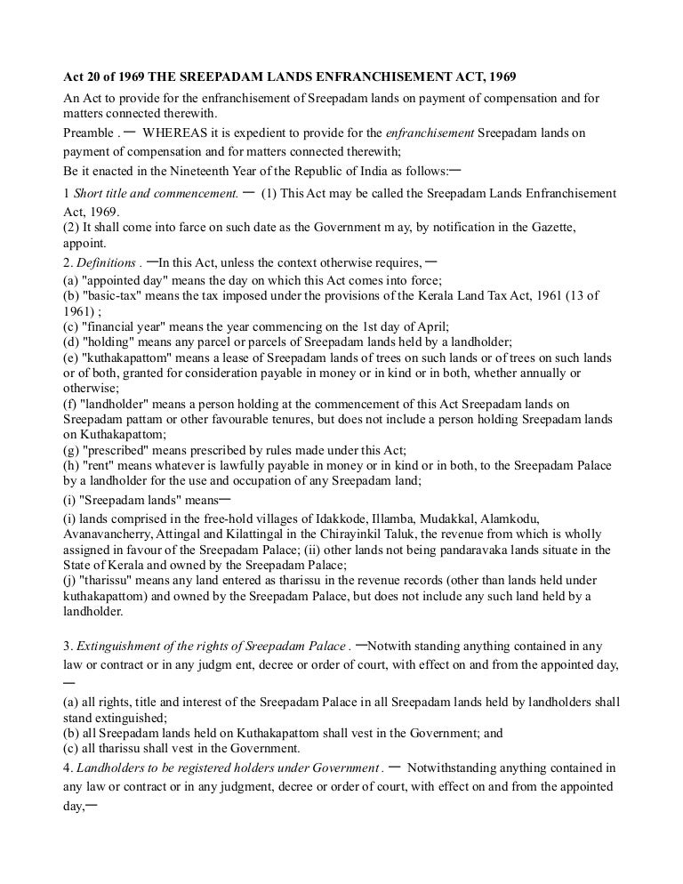 Kerala Sreepadam Lands Act .1950