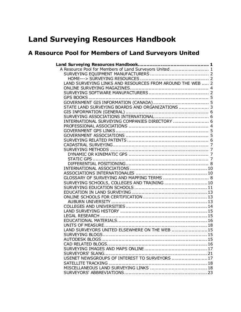 Land Surveying Resources Handbook
