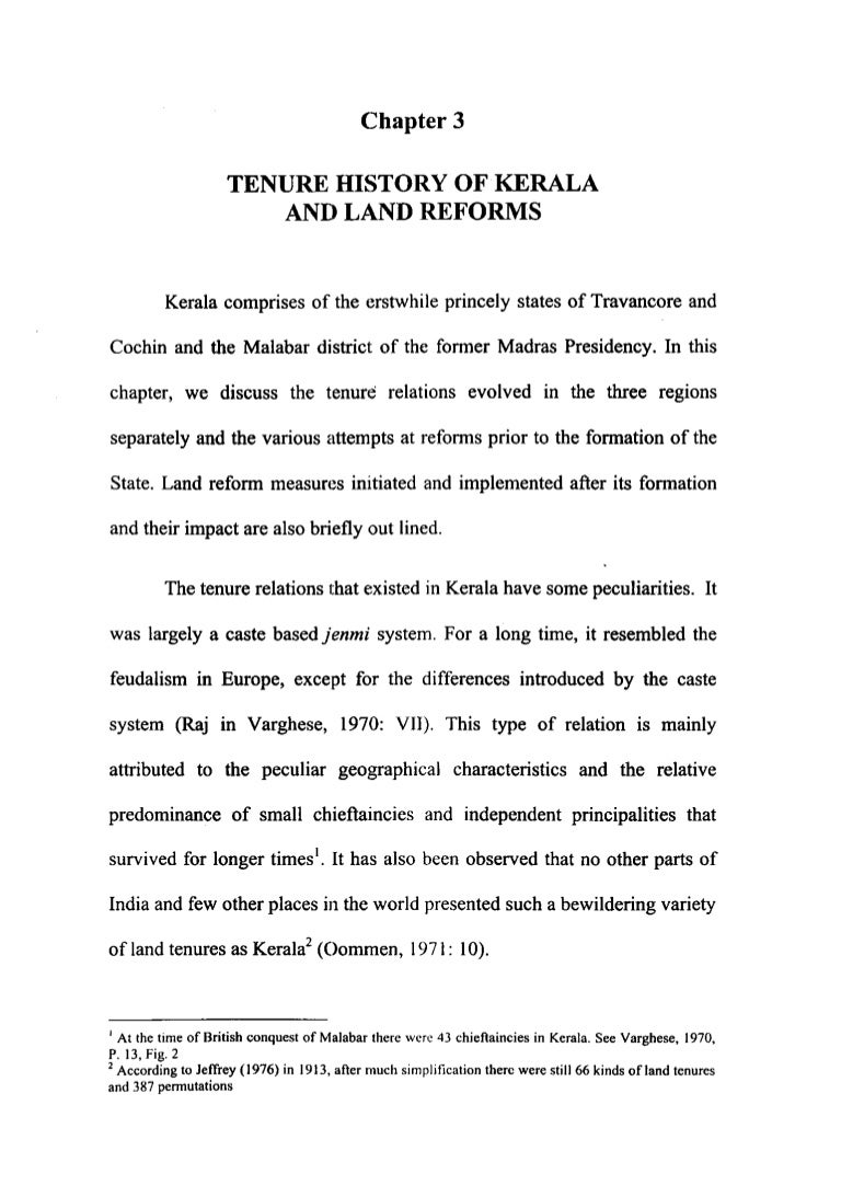Land Tenure History Of Kerala And Land Reforms