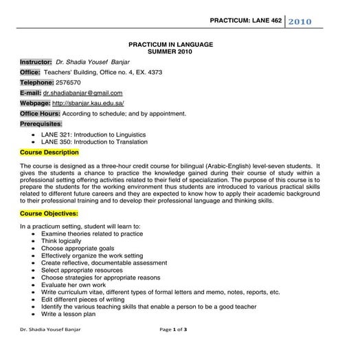 Welcome to lane 462-ca practicum in translation | PDF