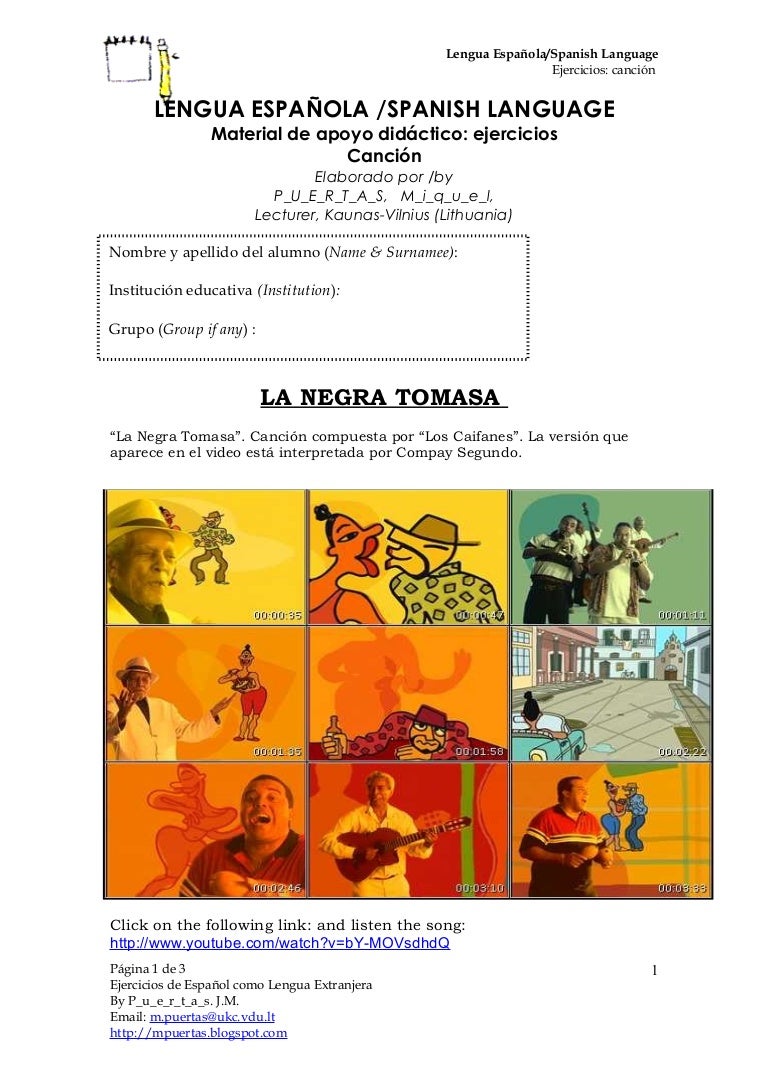 La Negra Tomasa Ejercicio Y Cancion