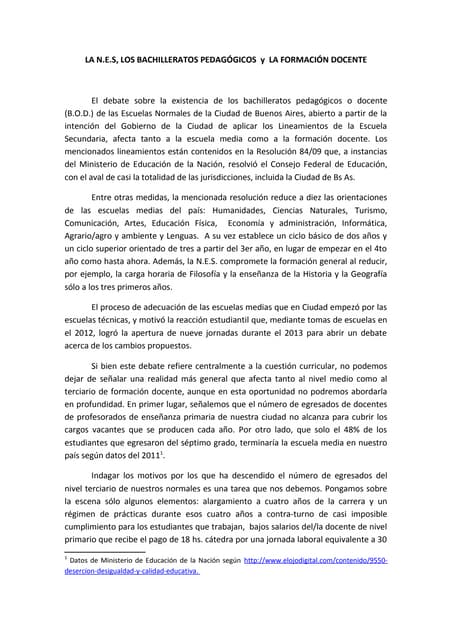 La nes,  los bachilleratos pedagógi...