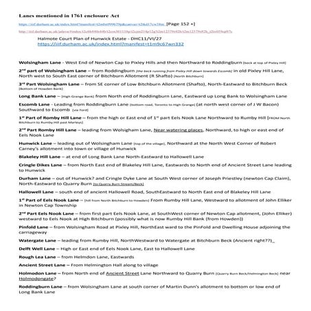 Lanes mentioned in 1761 enclosure Act for Hunwick Edge Common