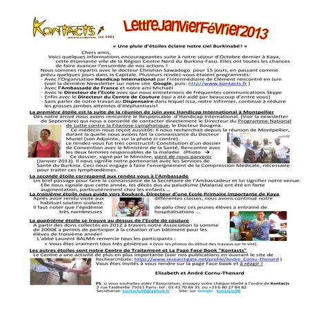 La news letter de janvier fevrier 2013