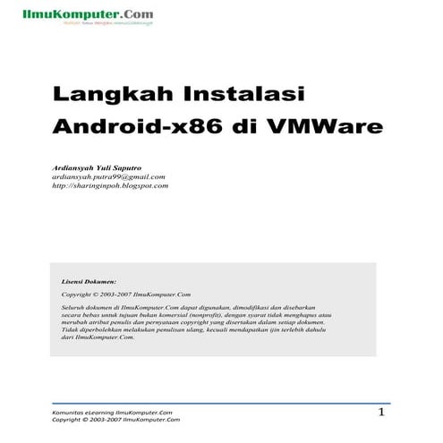 Langkah instalasi-android-x86 di Vmware