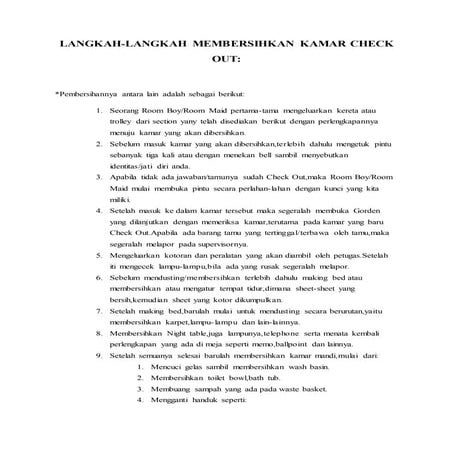 Langkah langkah membersihkan kamar check out hk