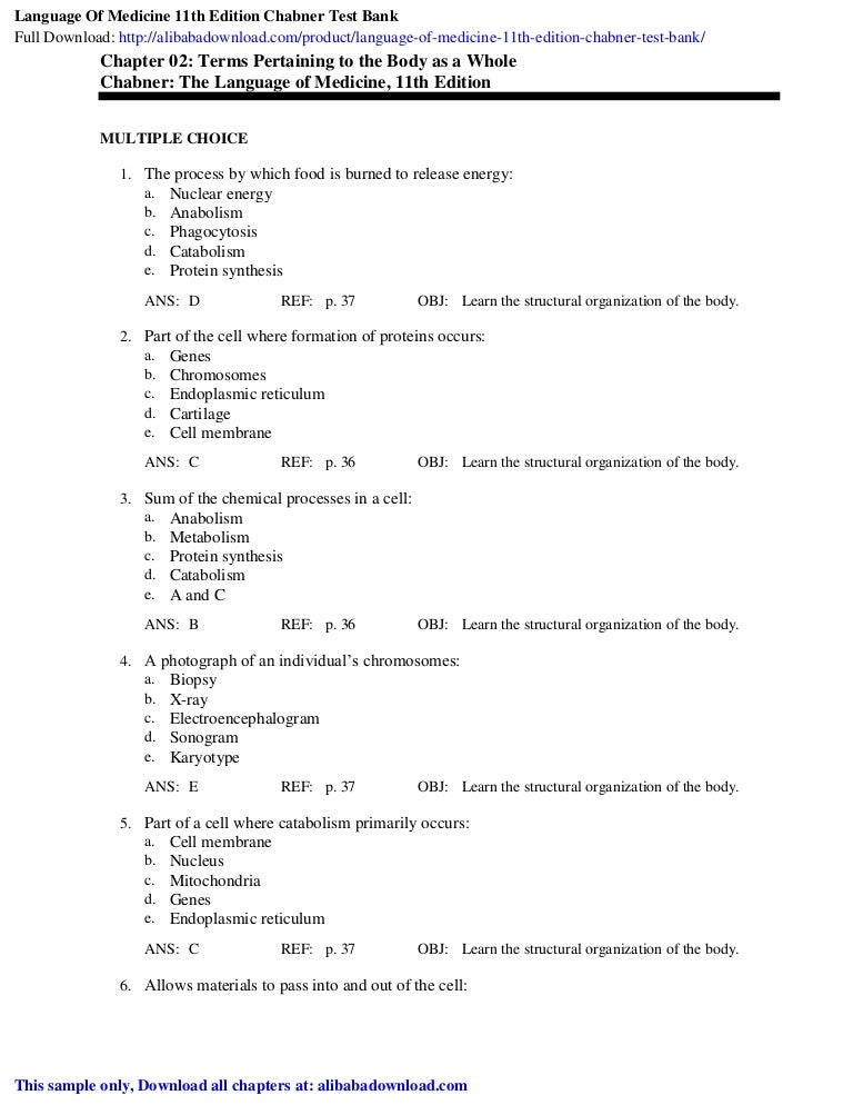 Language Of Medicine 11th Edition Chabner Test Bank
