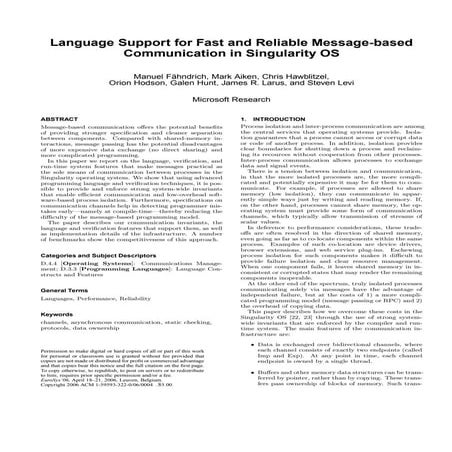 Language  Support For  Fast And  Reliable  Message Based  Communication In  S...