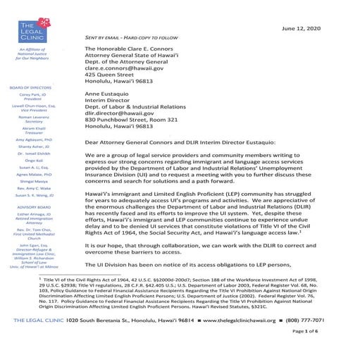 Language Access Letter To DLIR