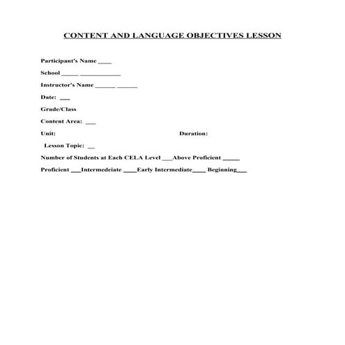 Language and content objectives lesson plan format | PDF