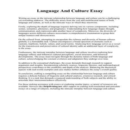 Language And Culture Essay. Bristol Community College