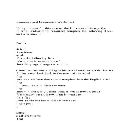 Language and Linguistics WorksheetUsing the text for this co | DOCX