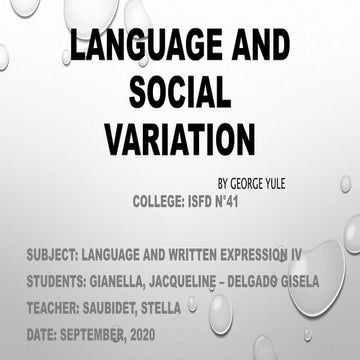 CHAPTER 19: Language and Social Variation.
