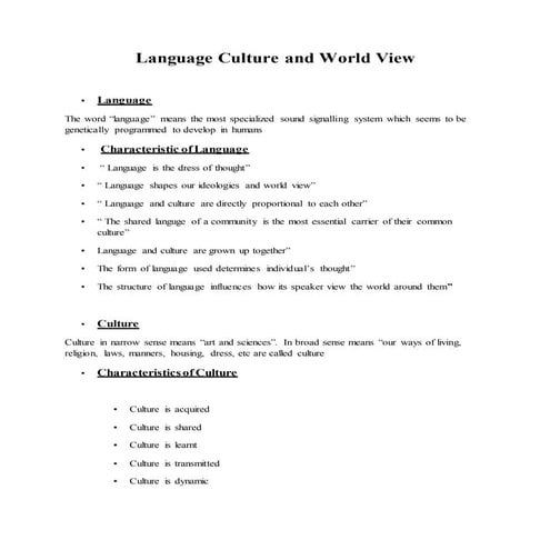 Language culture and world view (Long one)