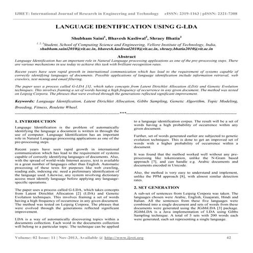 Language identification using g lda