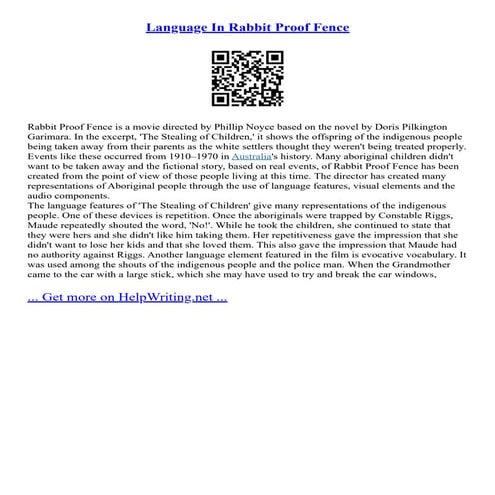 Language In Rabbit Proof Fence | PDF