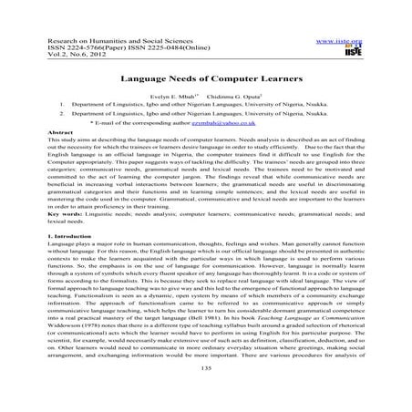 Language needs of computer learners