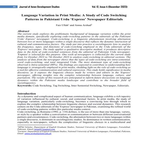 Language Variation in Print Media: A Study of Code Switching Patterns ...