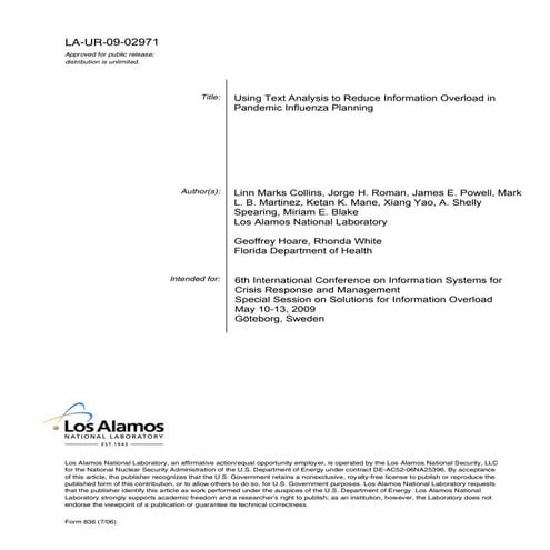 Using Text Analysis to Reduce Information Overload in Pandemic Influenza Planning