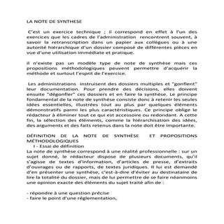La note de synthese