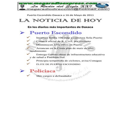 La noticia de hoy en puerto escondido 16 d mayo 2011
