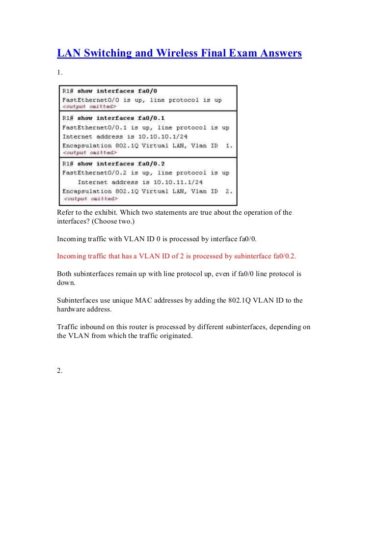 Lan switching and wireless final exam answers