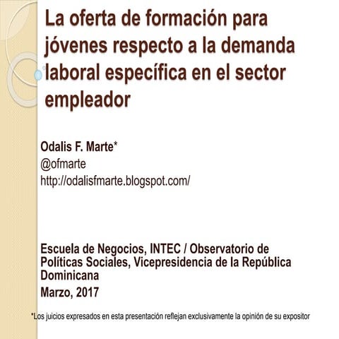 La oferta de formación para jóvenes y mercado laboral en la República Dominicana