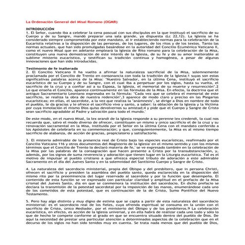 La ordenación general del misal romano