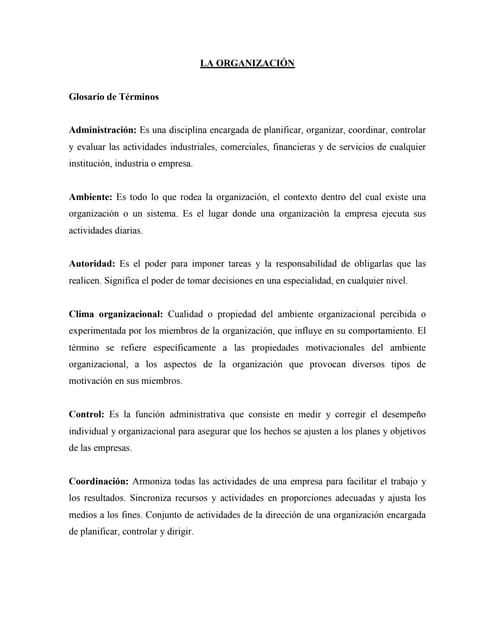 La organización. glosario