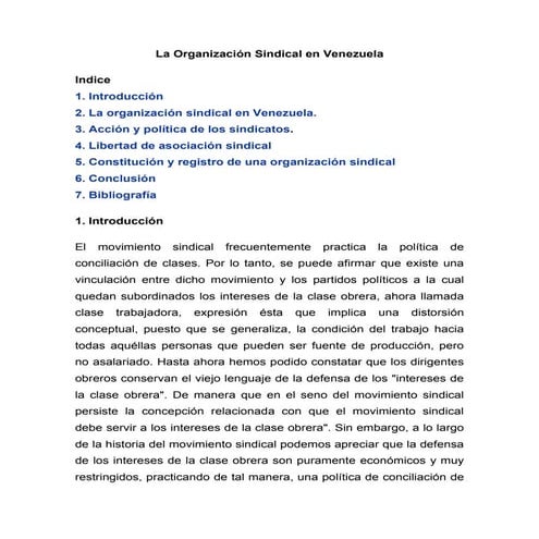 La organización sindical en venezuela