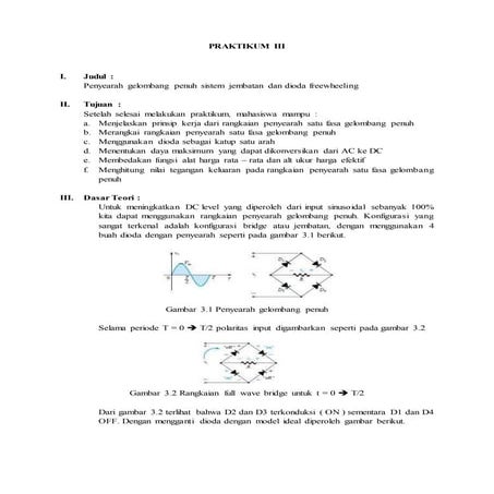Laporan praktikum Elektronika Daya Bab Penyearah gelombang penuh sistem jemba...